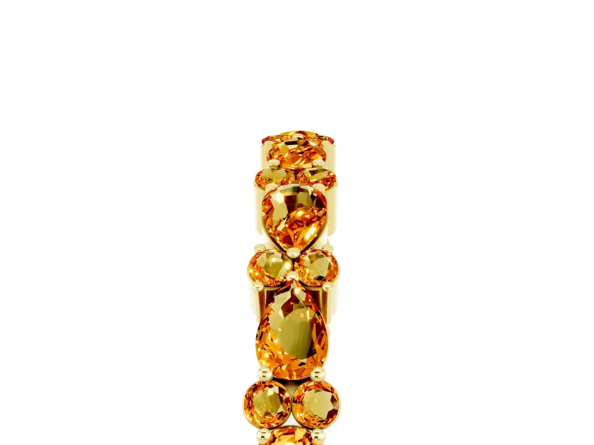 Pear and Round Citrine Wedding Band Yellow gold