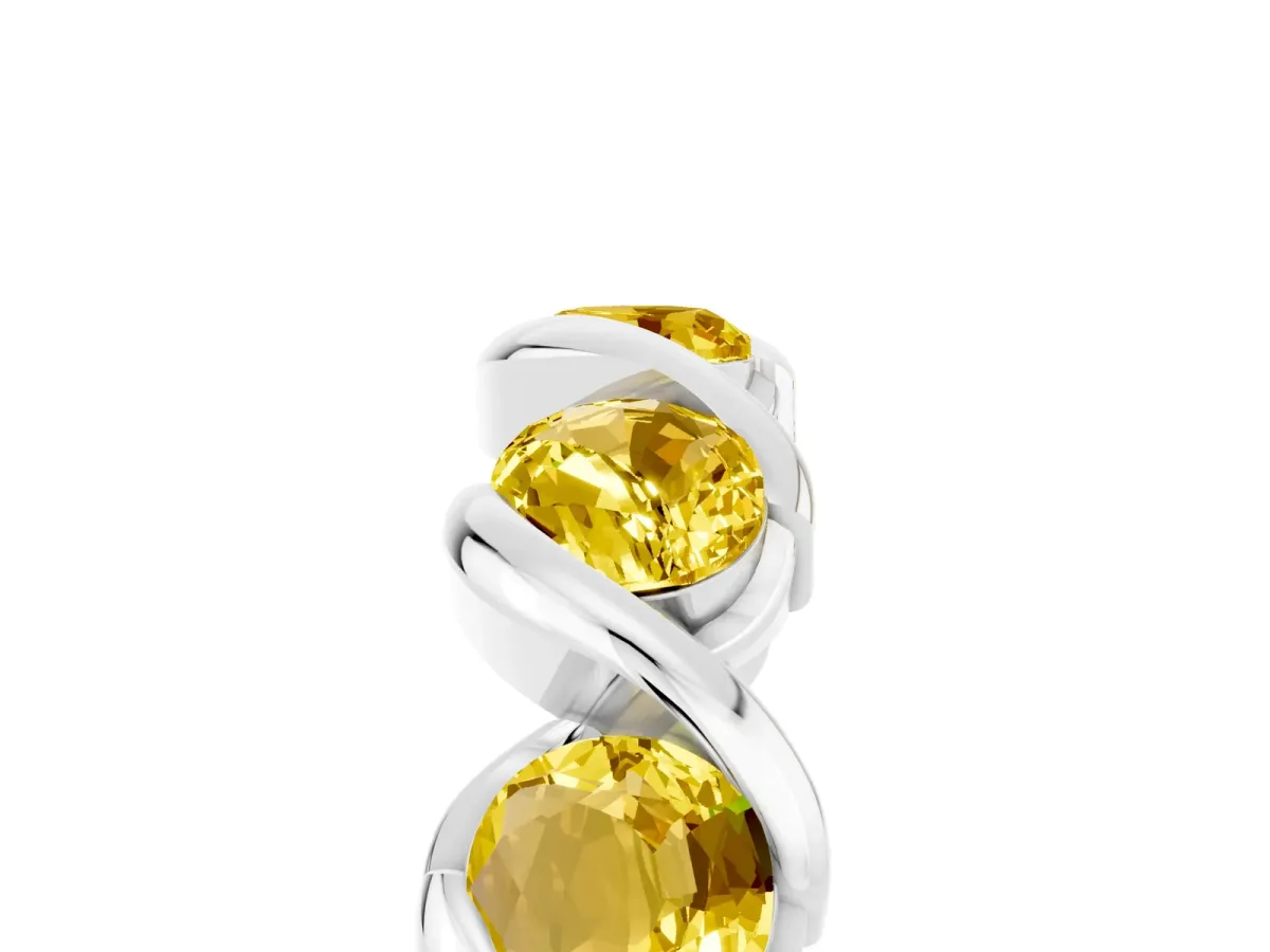Round Yellow Sapphire Wave Band with Channel Setting and Shared Prongs Silver
