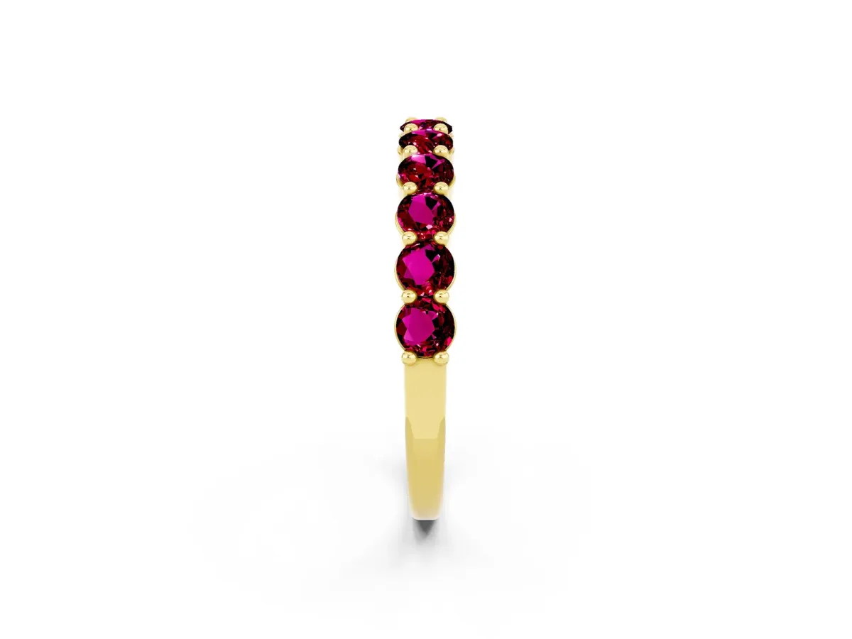 Round Garnet Half Eternity Band with Prong Setting Yellow gold
