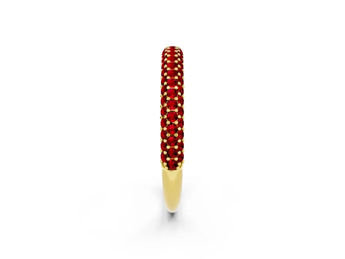 Round Ruby Pavé Eternity Band with Shared Prong Setting Yellow gold