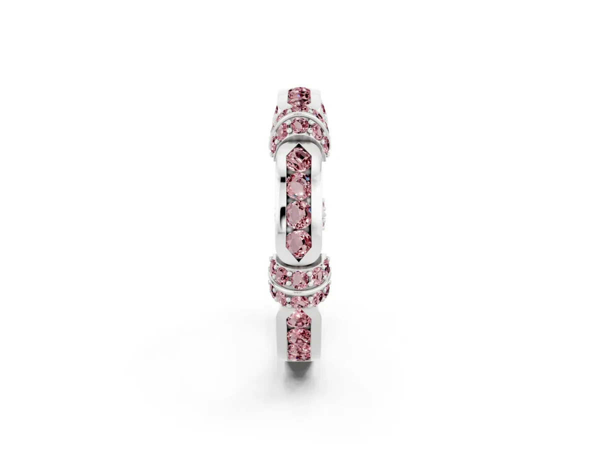 Pavé Round Morganite Link Band with Bezel Setting Silver