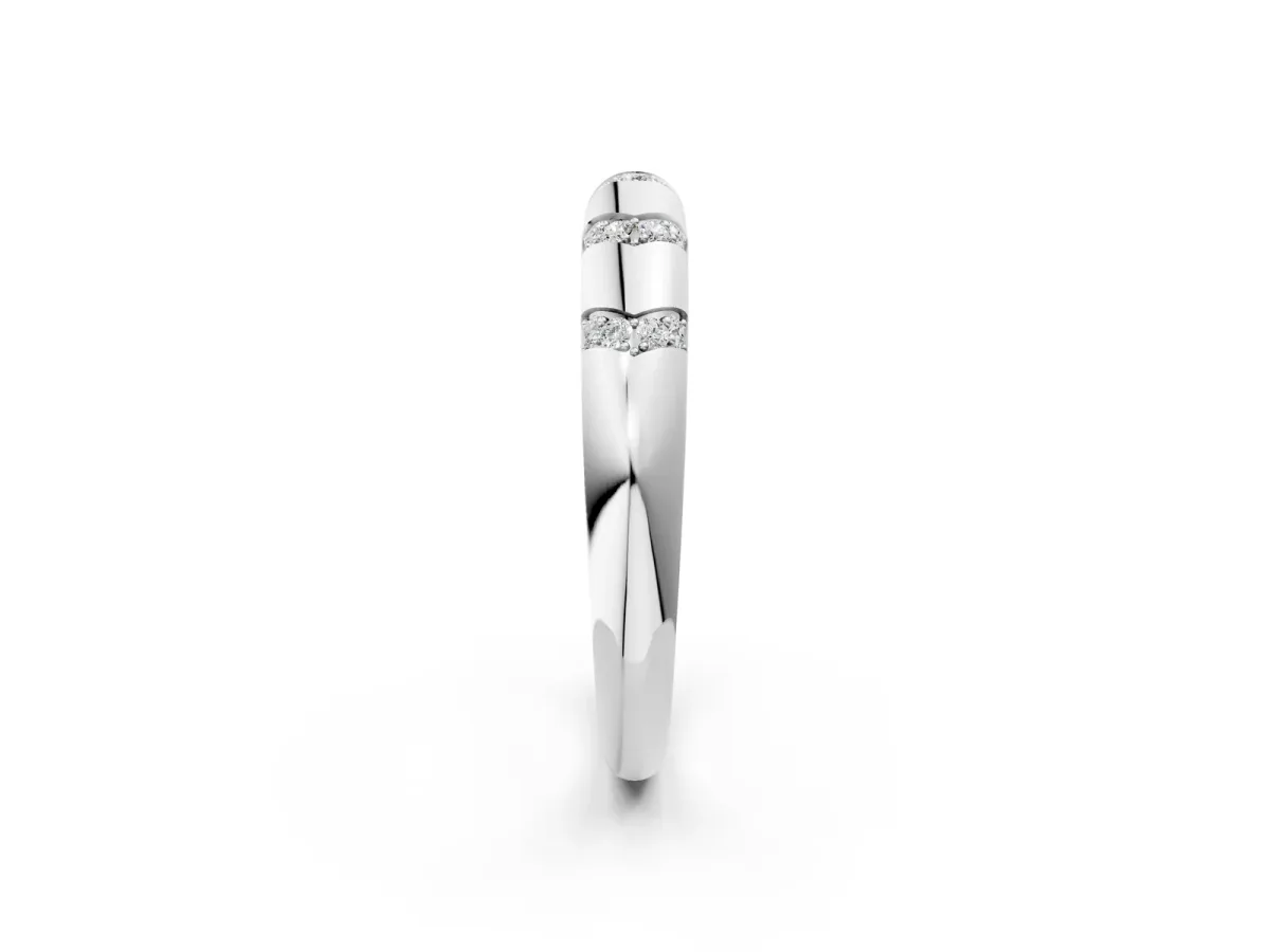 Round Diamond Channel Set Curved Band with Bezel Setting Platinum