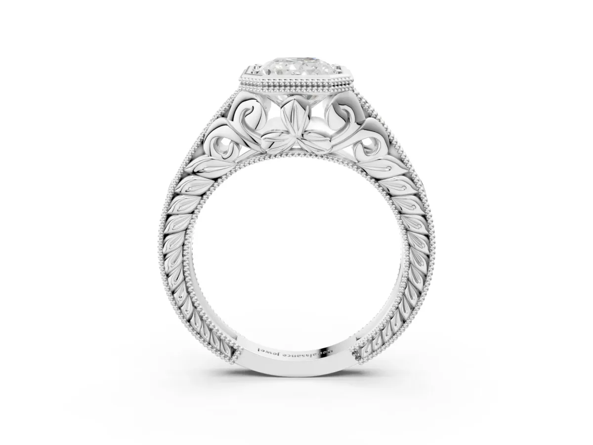 Bezel Set Radiant Cut Diamond Milgrain Pave Engagement Ring Platinum