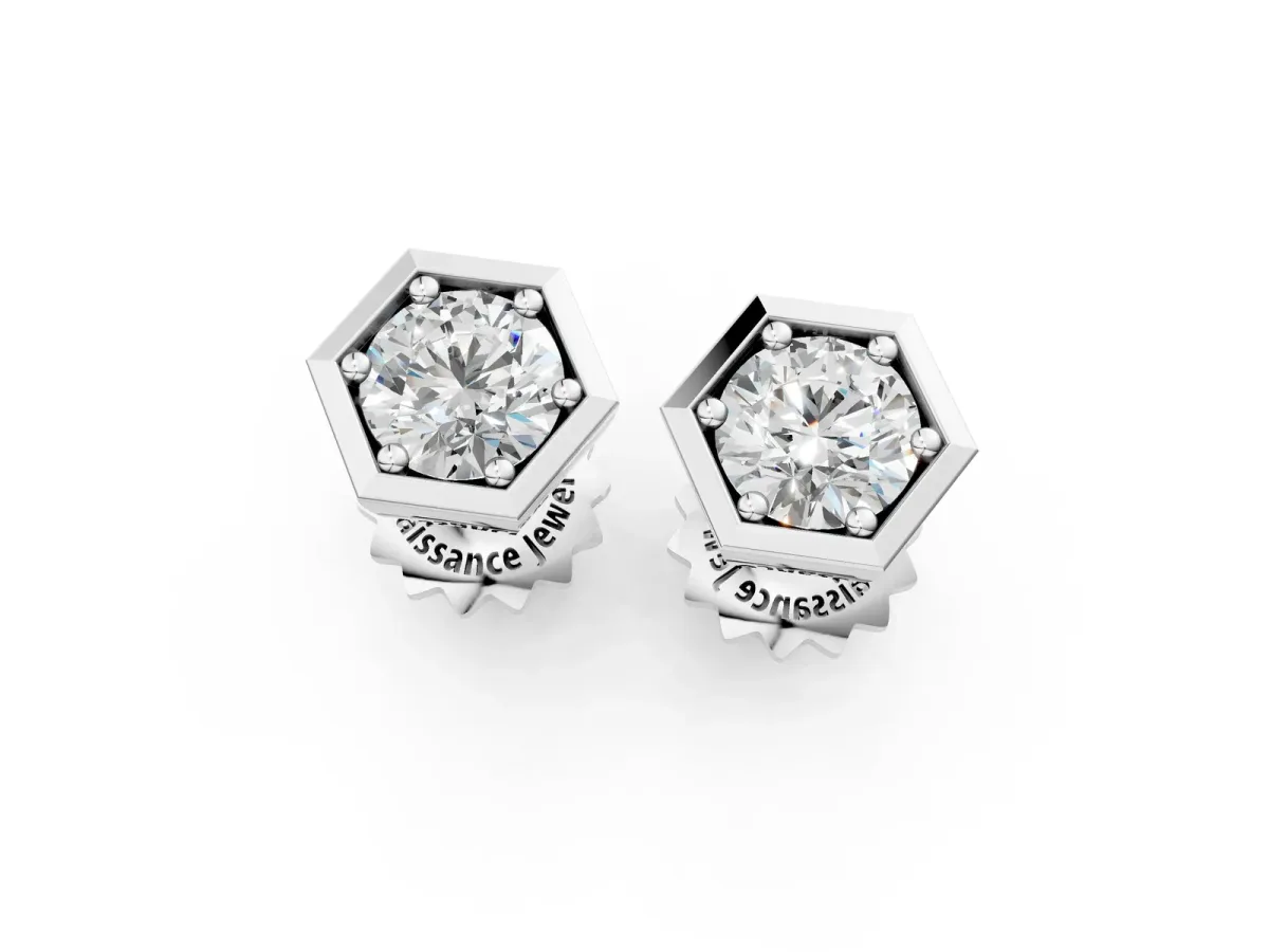 Round Diamond Bezel-Set Stud Earrings Silver