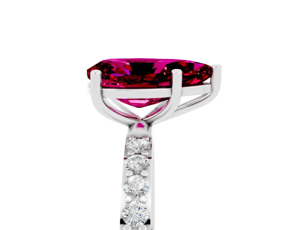 Pear Cut Garnet Solitaire Ring with Round Pavé Band and Prong Setting Silver