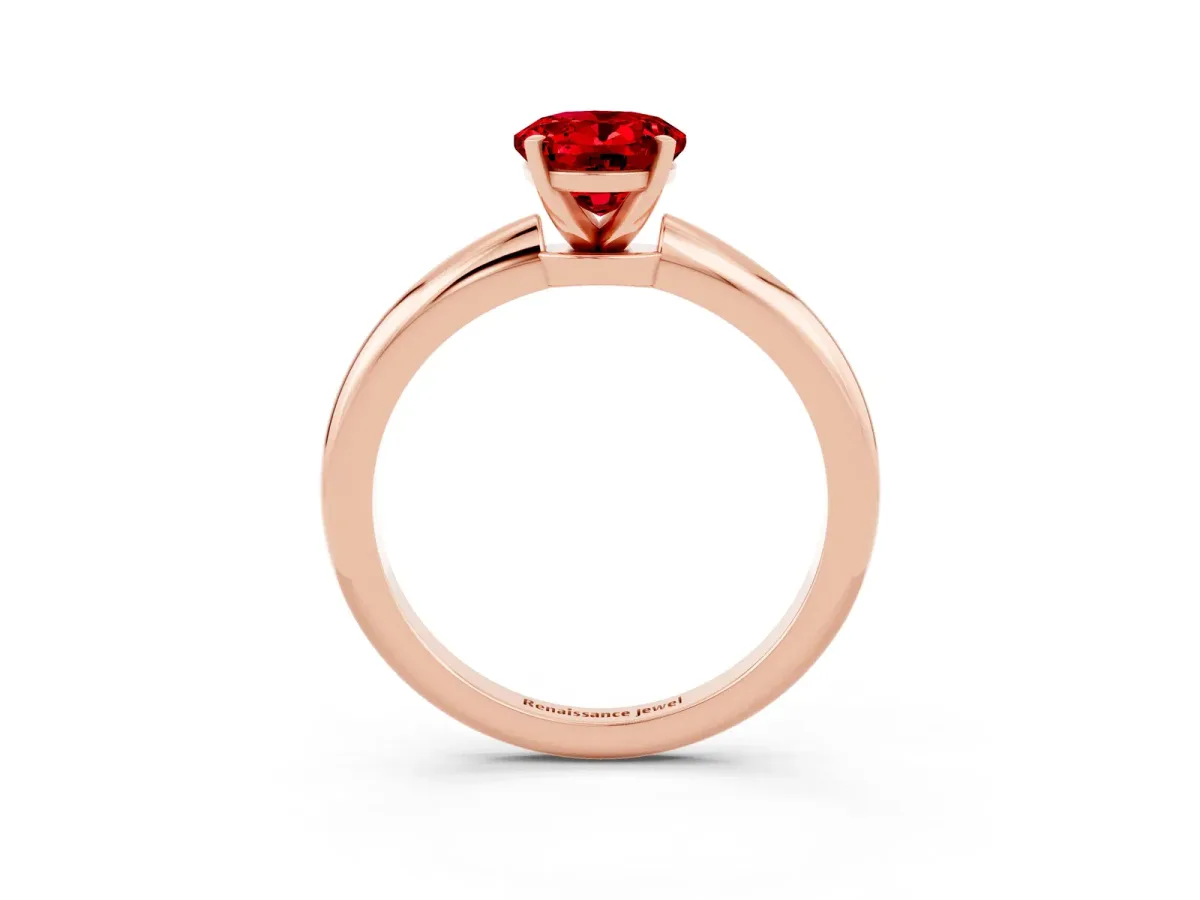 Oval Cut Ruby Solitaire Ring with Six-Prong Setting and Classic Band Rose gold