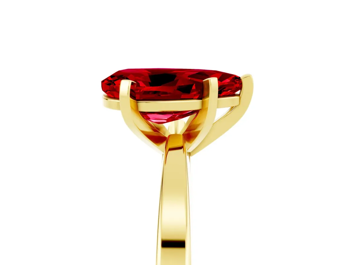 Pear Cut Ruby Solitaire Engagement Ring with Classic Band and Four-Prong Setting Yellow gold