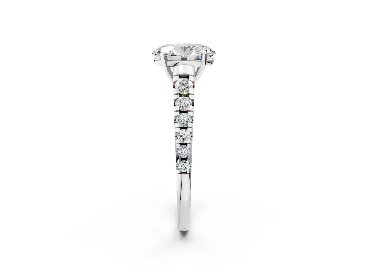 Oval Cut Diamond Cathedral Solitaire Ring with Round Pavé Band Platinum
