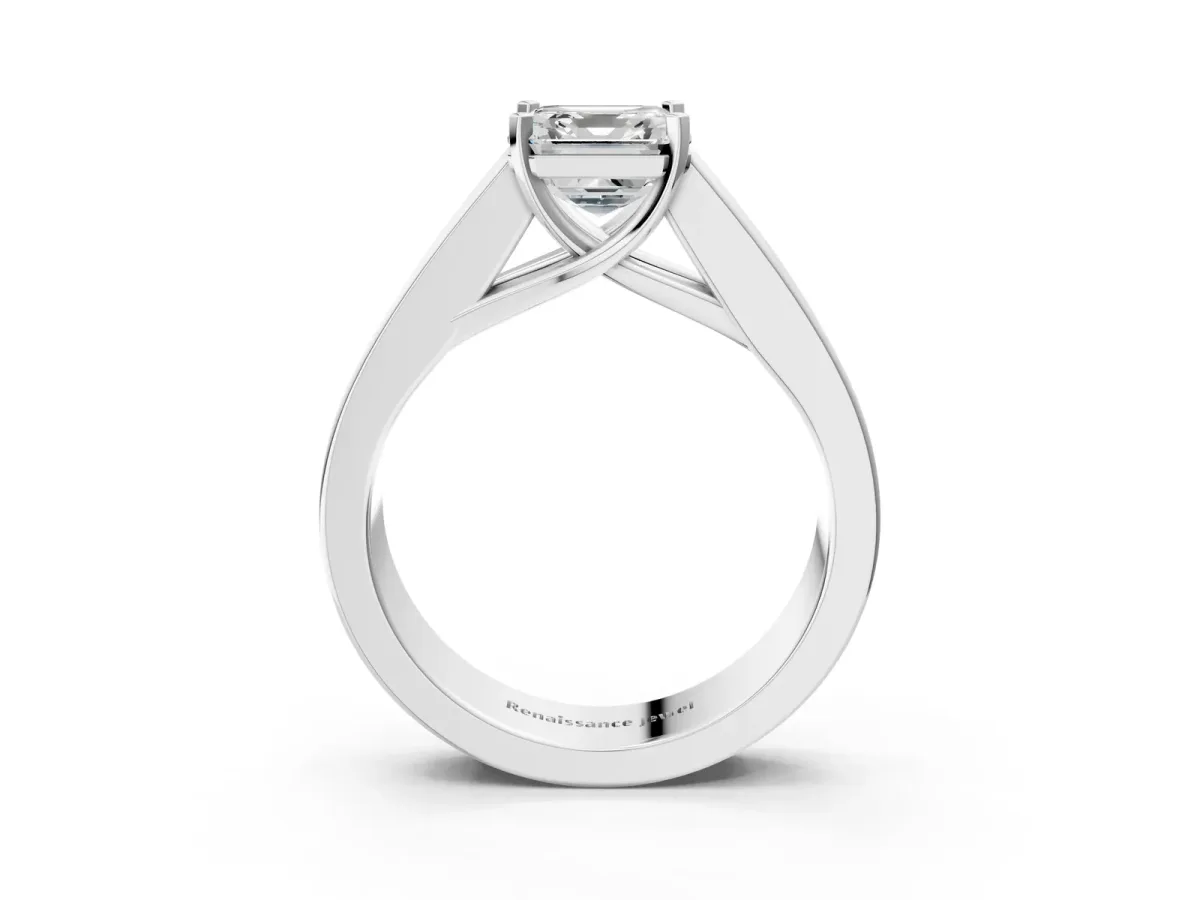 Princess Cut Cut Channel Set Solitaire Ring with Four-Prong Setting White gold
