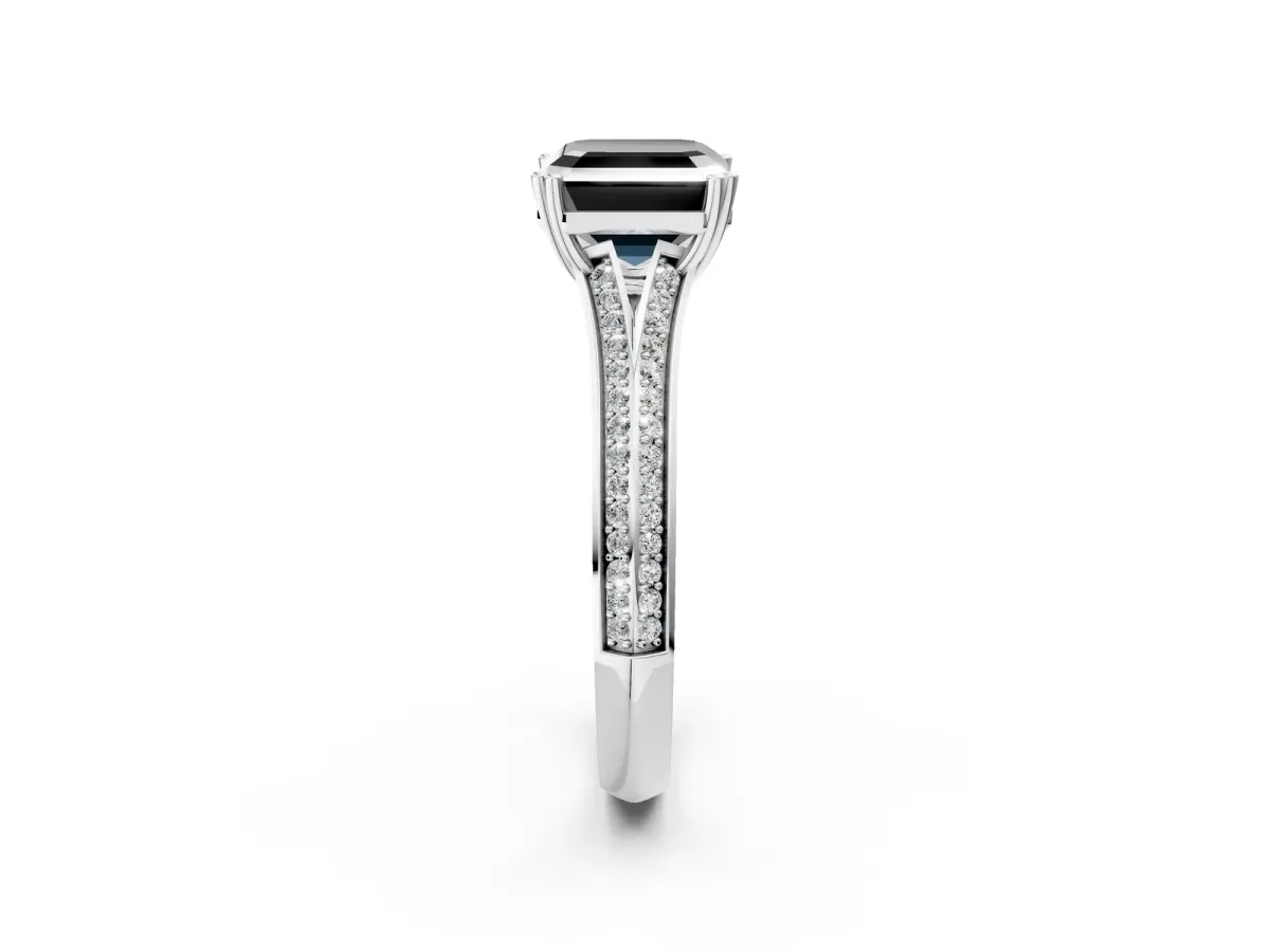 Fancy Black Asscher Cut Diamond Split Shank Engagement Ring with Pavé Band Platinum