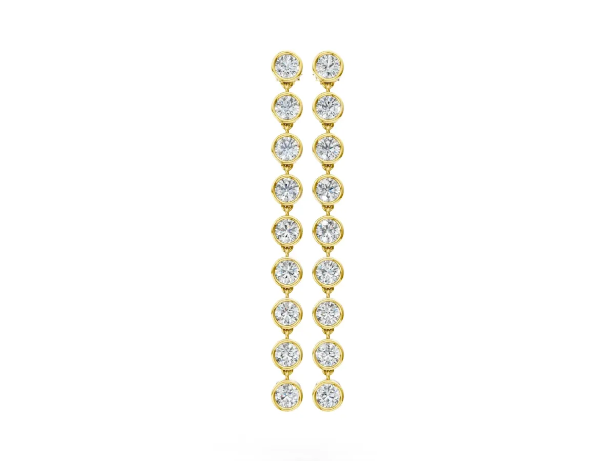 Round Diamond Bezel-Set Linear Drop Earrings Yellow gold
