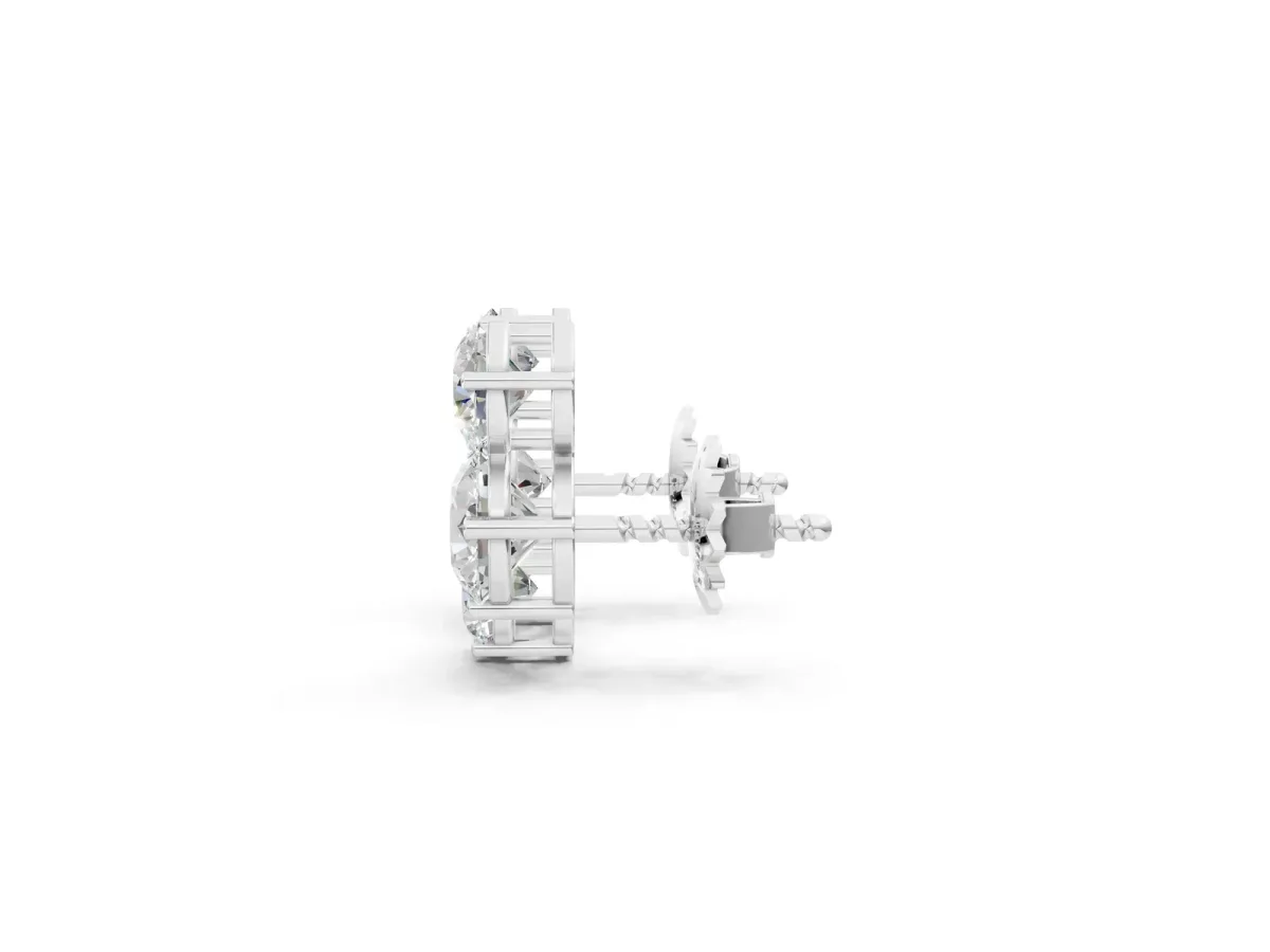 Round Cut Diamond Graduated Three-Stone Stud Earrings Silver