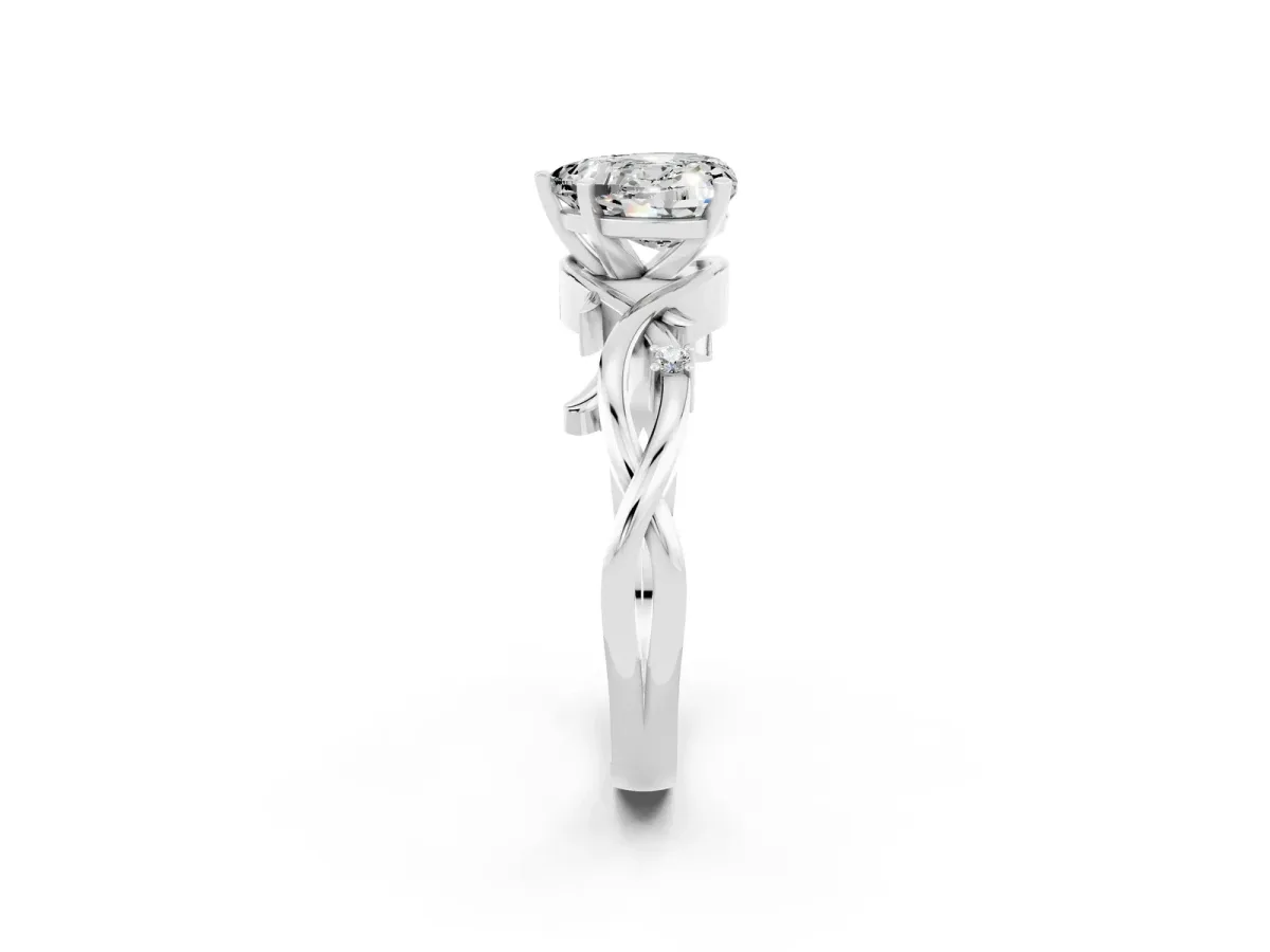 Heart Cut Moissanite Solitaire Ring with Twisted Band and Prong Setting Platinum