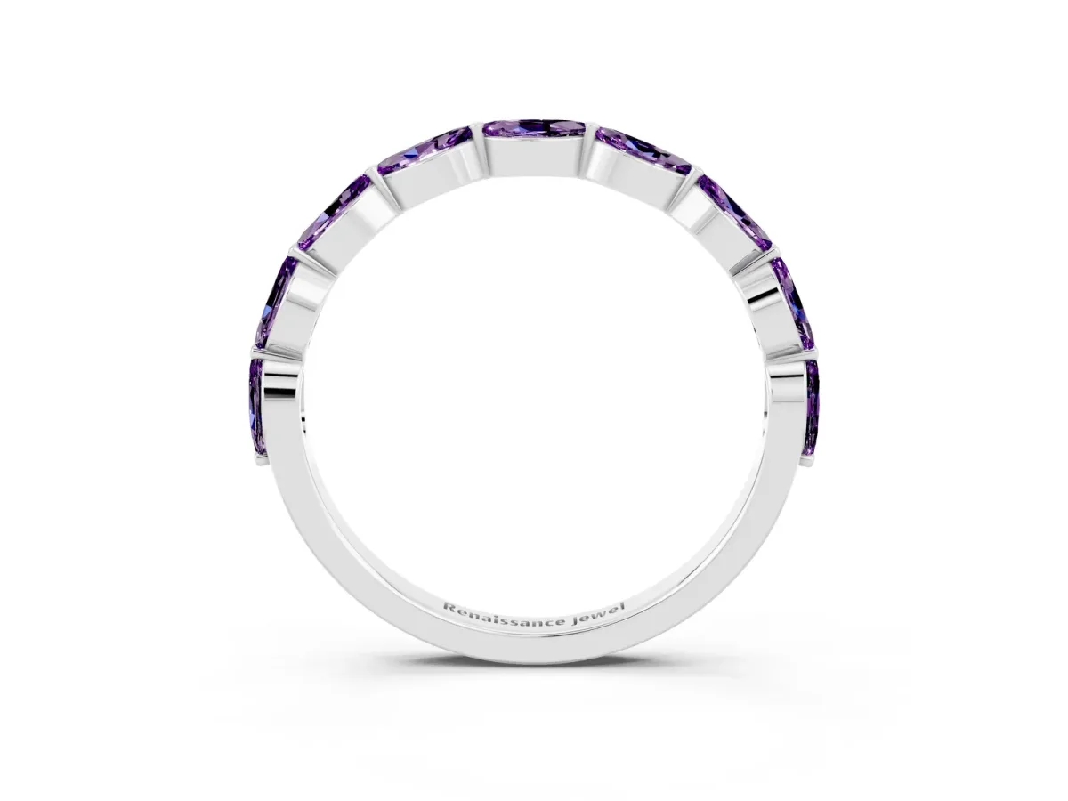 Marquise Amethyst Half Eternity Band with Prong Setting White gold