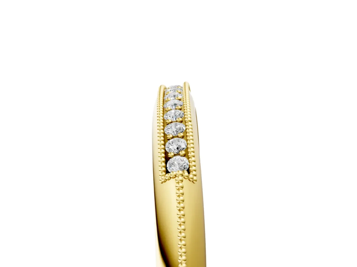 Milgrain Round Diamond Pavé Set Half Eternity Band Yellow gold