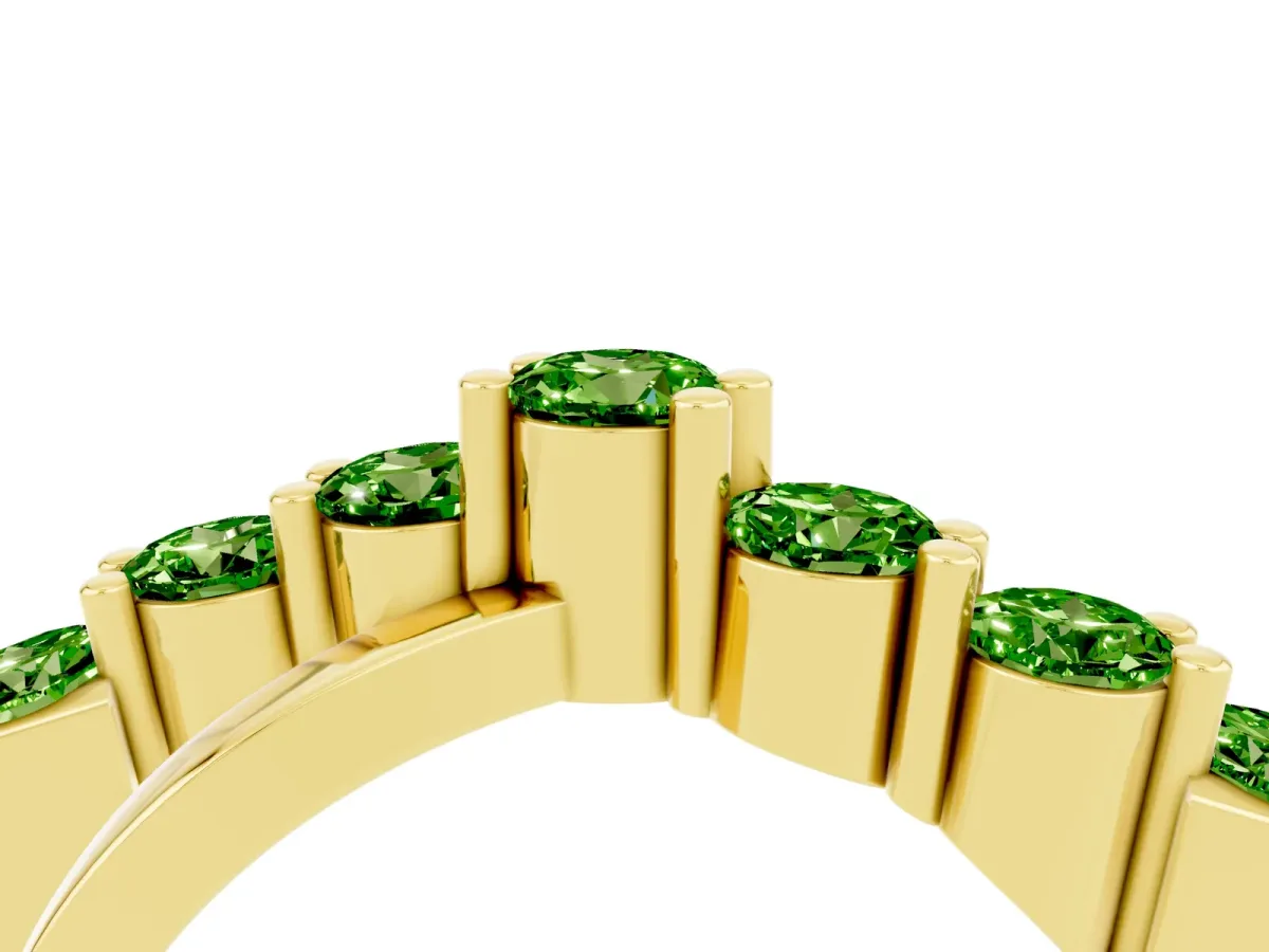 Round Peridot Prong-Set Crossover Band Yellow gold
