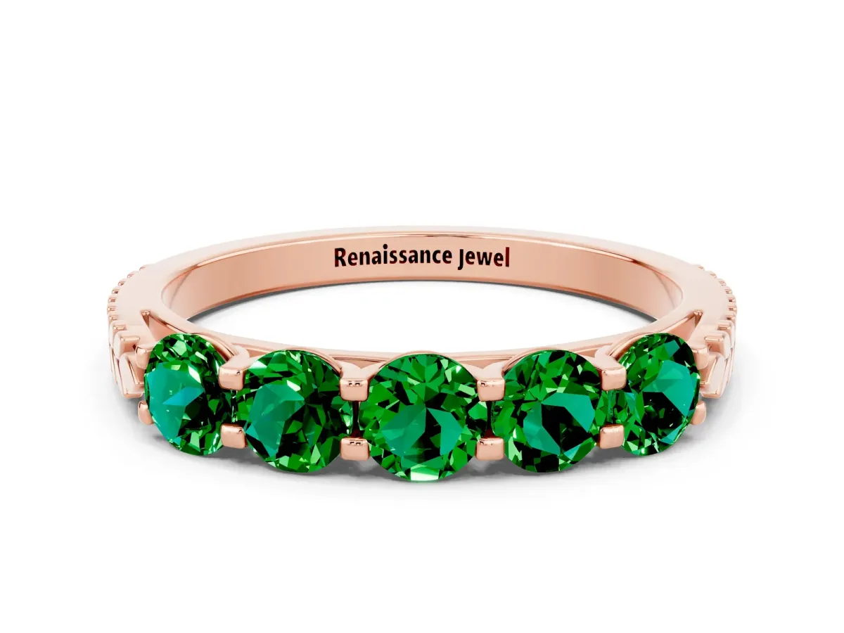 Five-Stone Round Emerald Prong-Set Band Rose gold