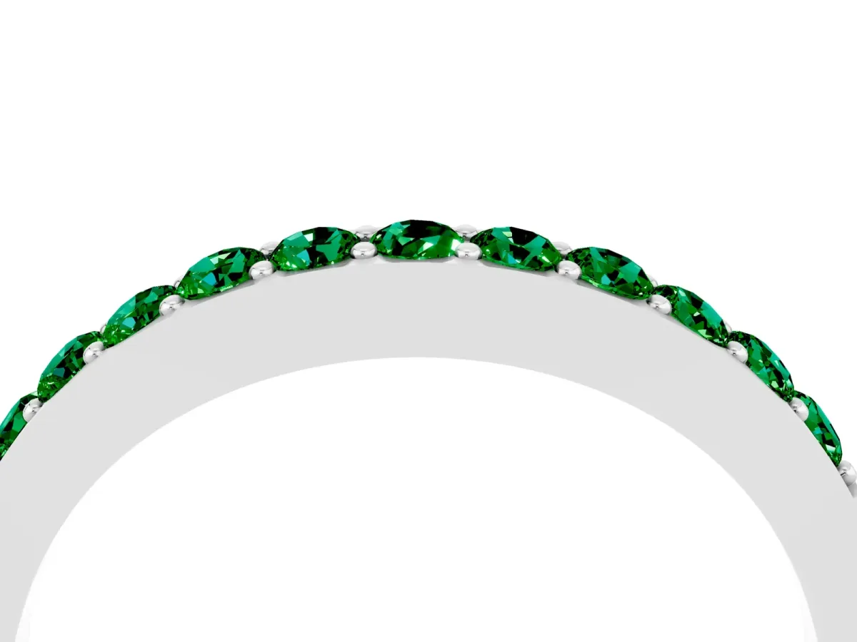 Round Emerald Curved Wedding Band with Channel Setting Silver