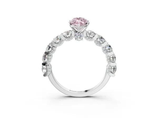 Fancy Pink Marquise Cut Diamond Side Stone Engagement Ring with Four-Prong Setting Platinum