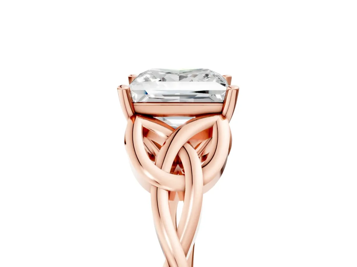 Princess Cut Diamond Solitaire Celtic Knot Ring with Four-Prong Setting Rose gold