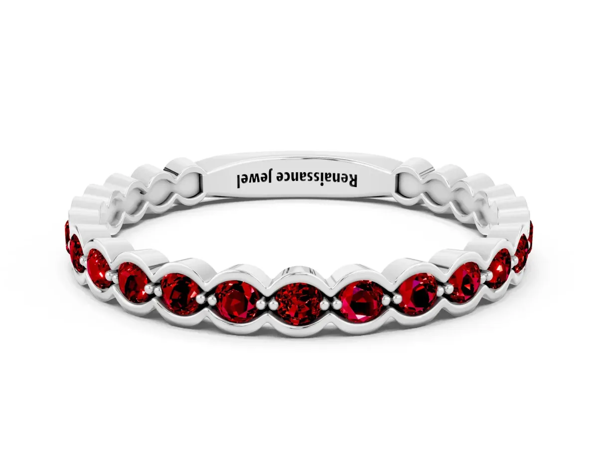 Round Ruby Bezel Set Eternity Band Platinum