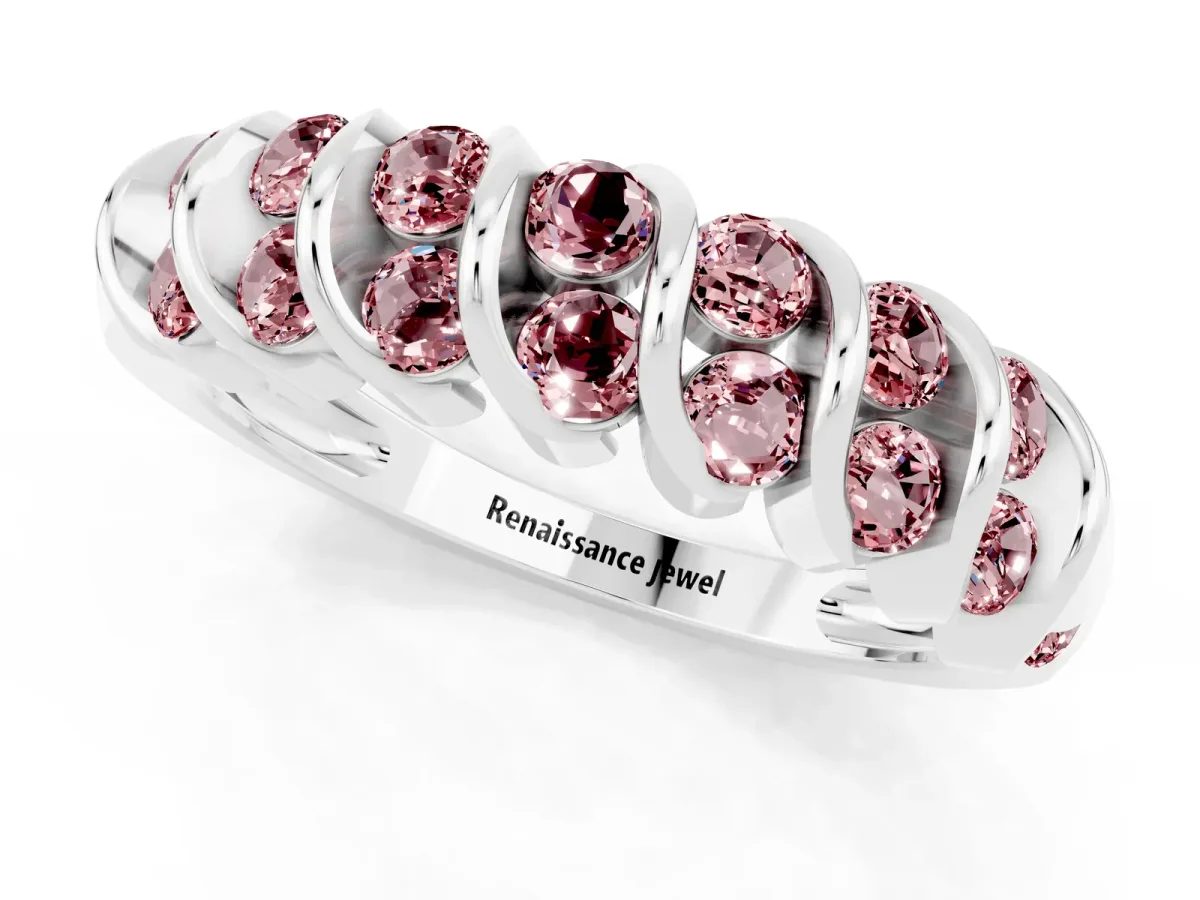 Channel Set Round Morganite Multi-Row Band White gold