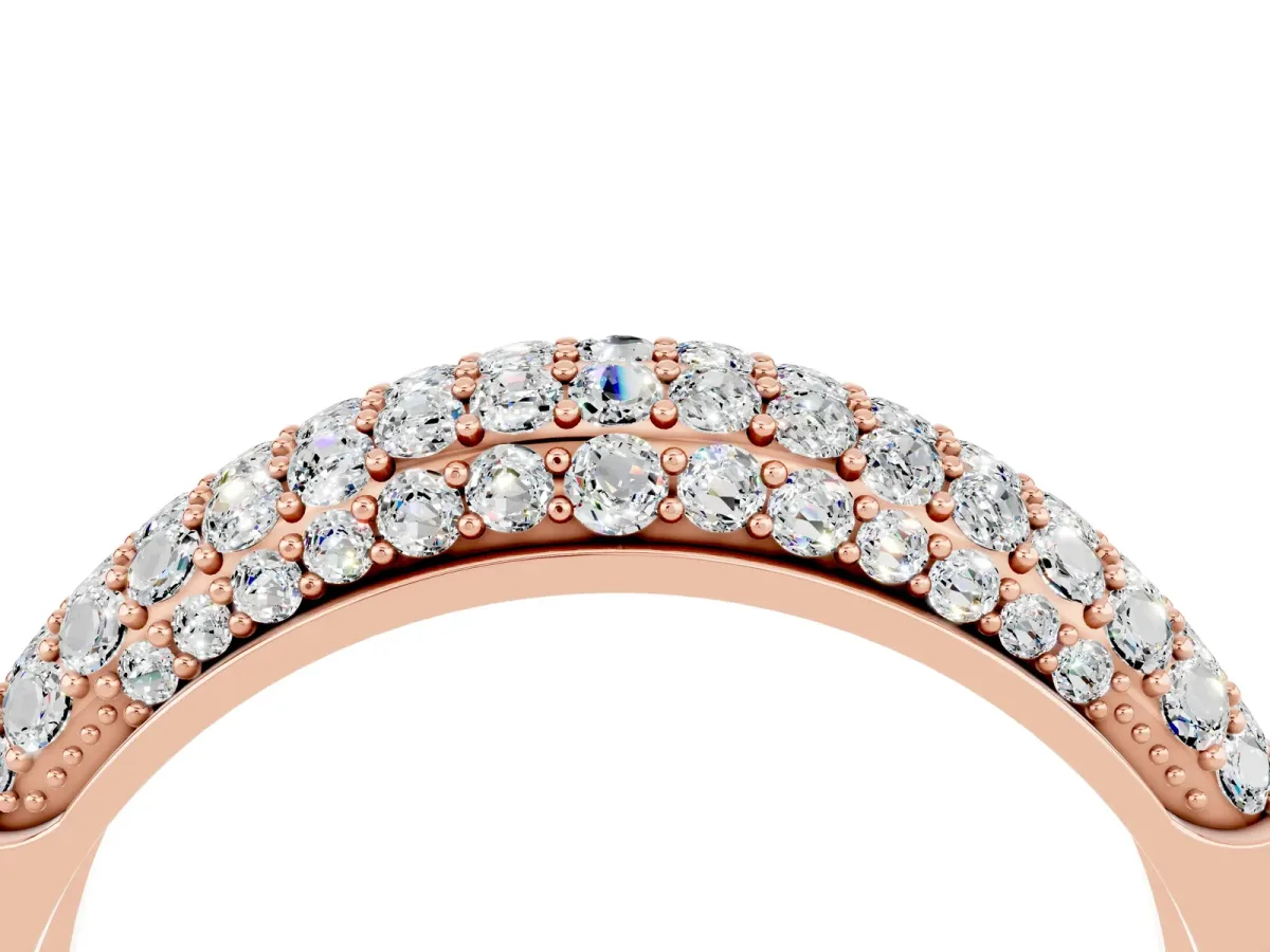 Three-Row Pavé Round Moissanite Dome Band Rose gold