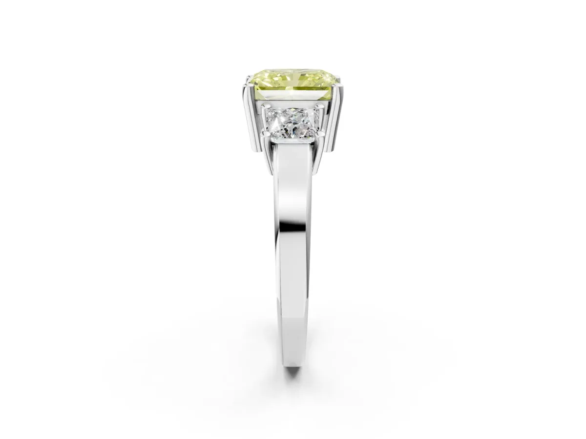 Fancy Yellow Three-Stone Radiant Cut Cut Solitaire Ring with Prong Setting Platinum