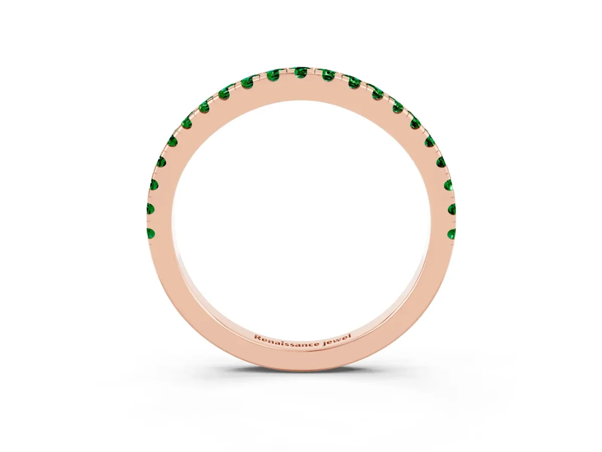 Round Emerald Pavé Half Eternity Band with Shared Prong Setting Rose gold