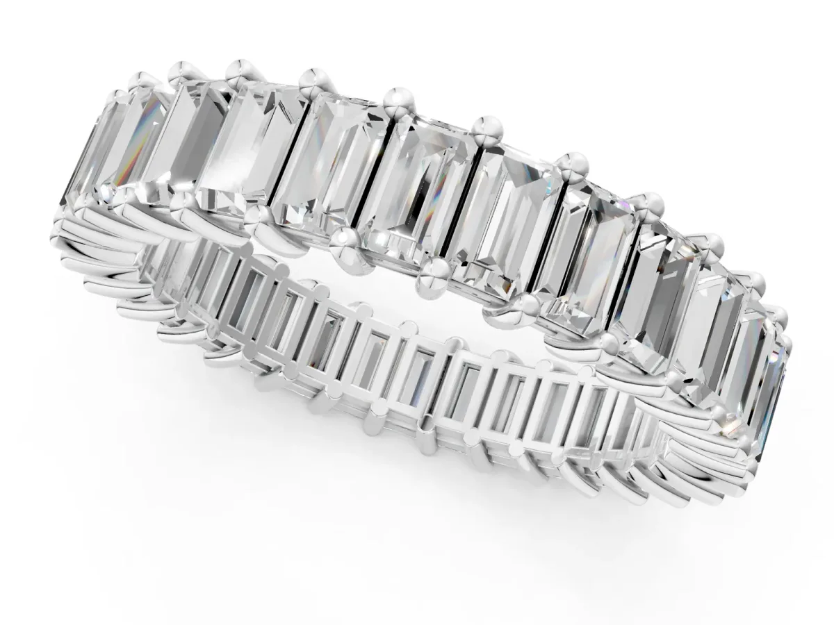Baguette Cut Eternity Band with Shared Prong Setting White gold