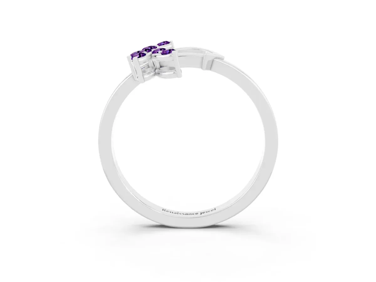 Marquise Amethyst Cluster Bypass Ring with Prong Setting Platinum