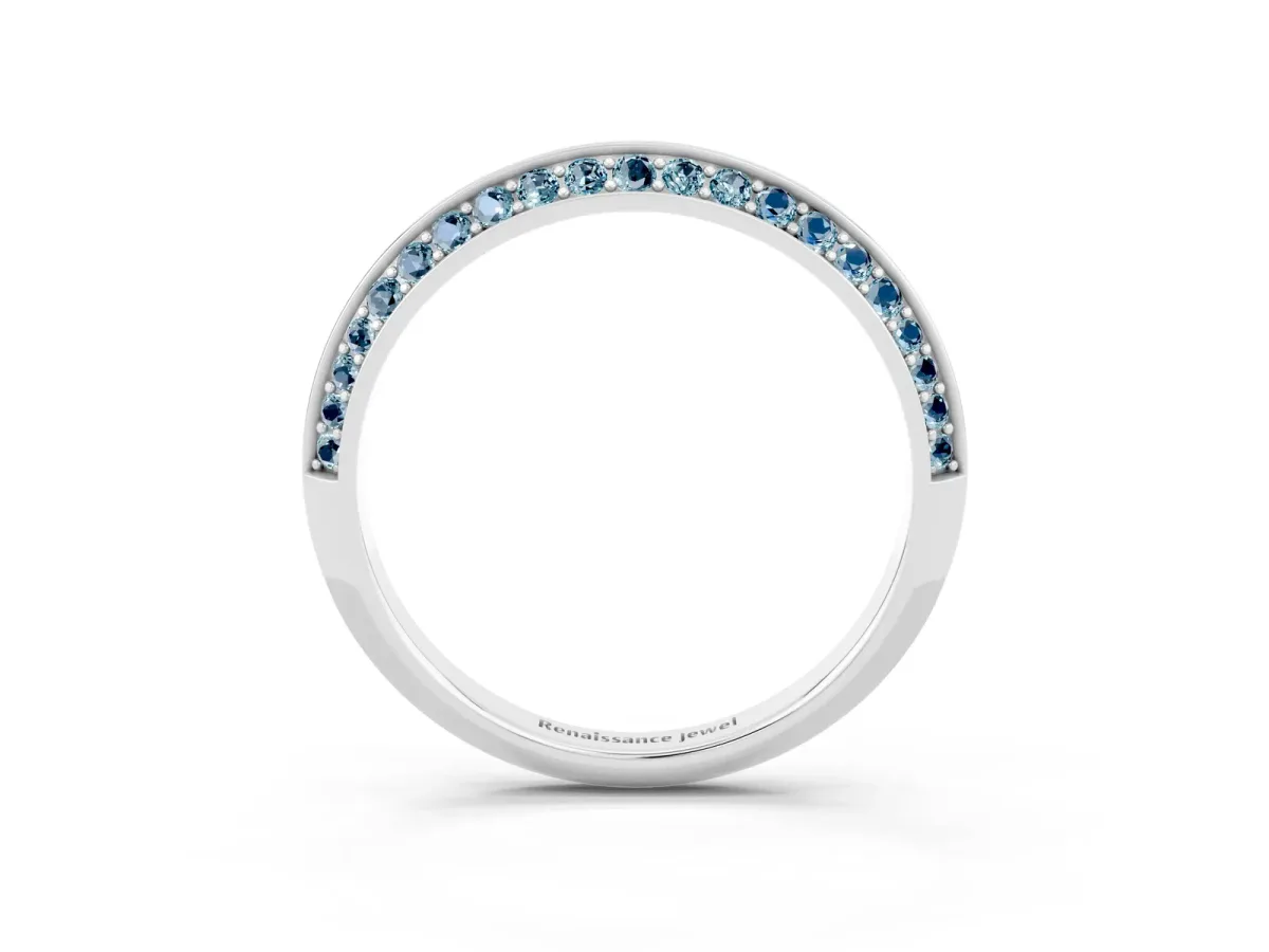 Double Row Pavé Round Aquamarine Eternity Band with Channel Setting Silver