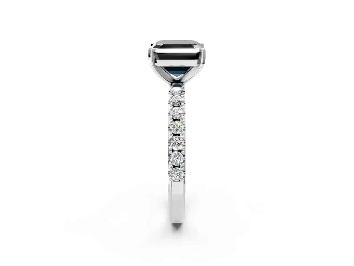 Fancy Black Asscher Cut Diamond Solitaire Pavé Band with Four-Prong Setting Platinum