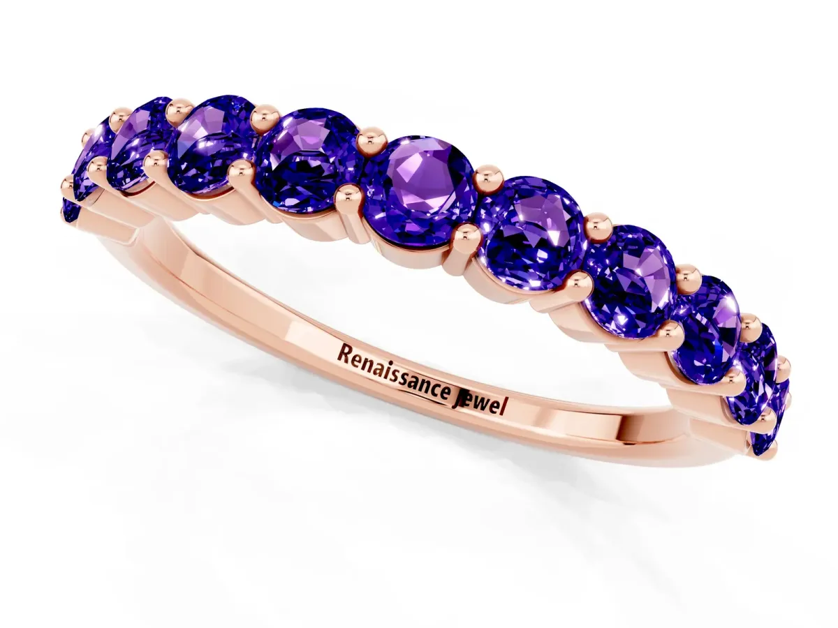 Round Tanzanite Half Eternity Band with Prong Setting Rose gold