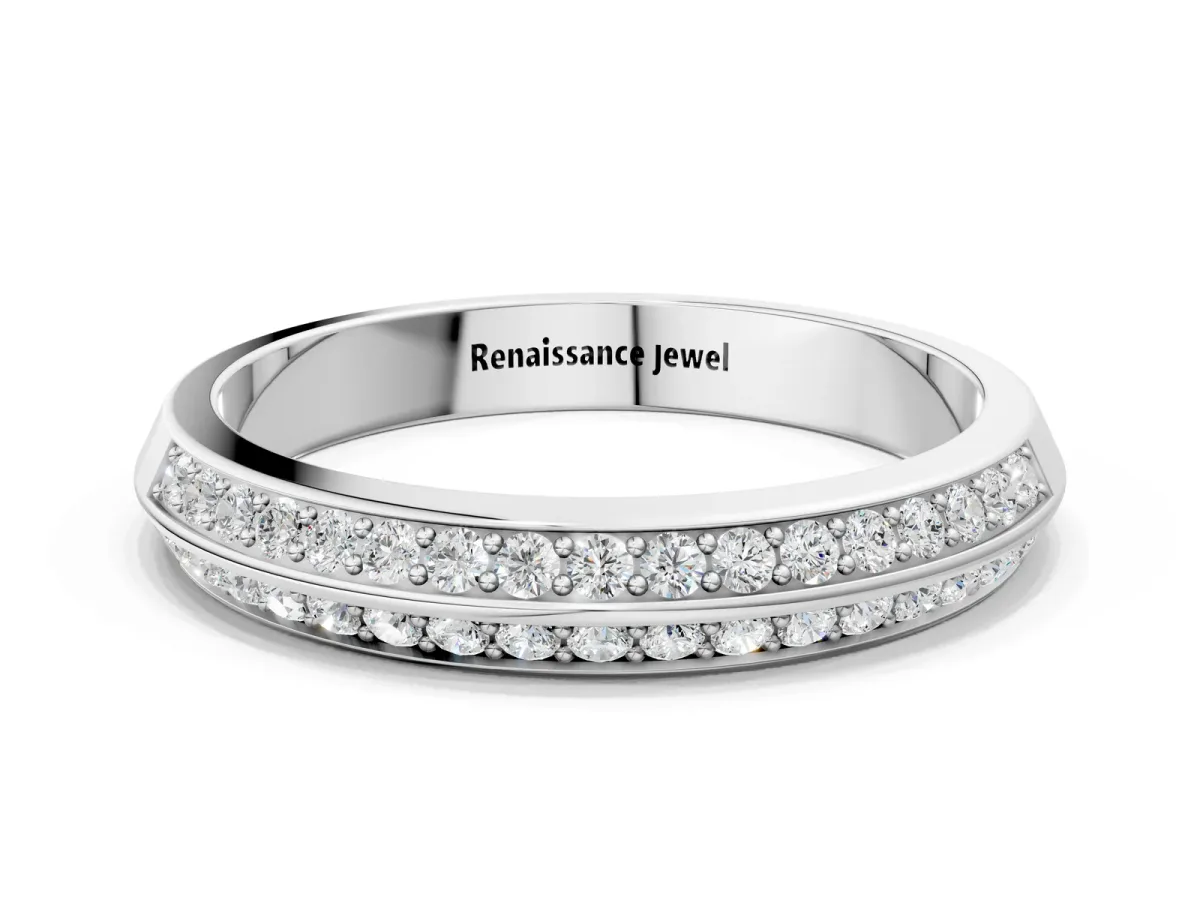 Double Row Round Diamond Channel Set Eternity Band Silver