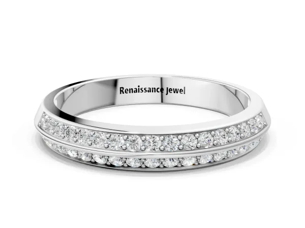 Double Row Round Diamond Channel Set Eternity Band Silver