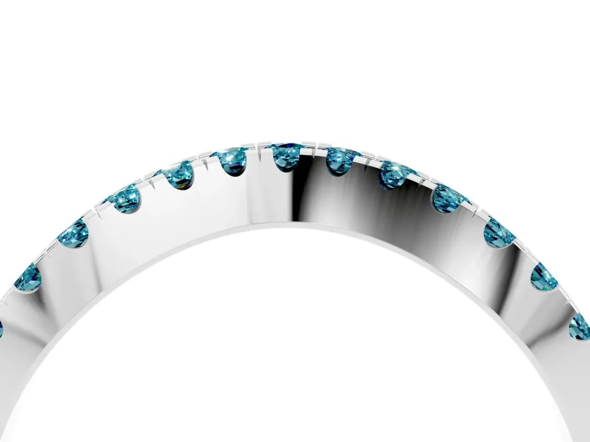 Round Blue Topaz Pavé Curved Band with Shared Prong Setting Silver