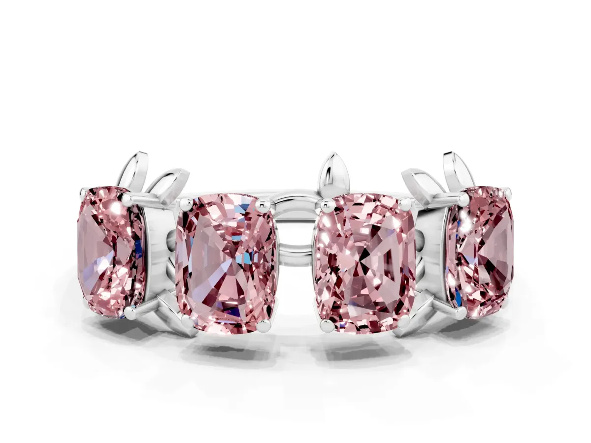 Emerald Cut Morganite Prong-Set Half Eternity Band Platinum