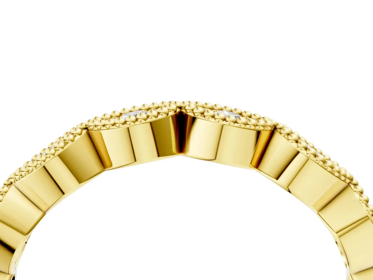 Milgrain Marquise Diamond Half Eternity Band with Bezel Setting Yellow gold