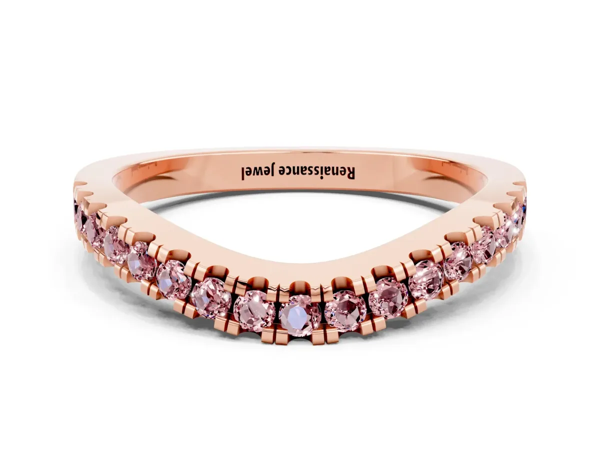 Round Morganite Pavé Curved Band with Shared Prong Setting Rose gold