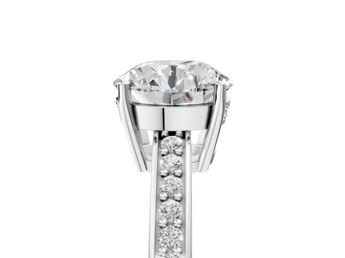 Round Cut Solitaire Pavé Band Prong Setting Ring Silver