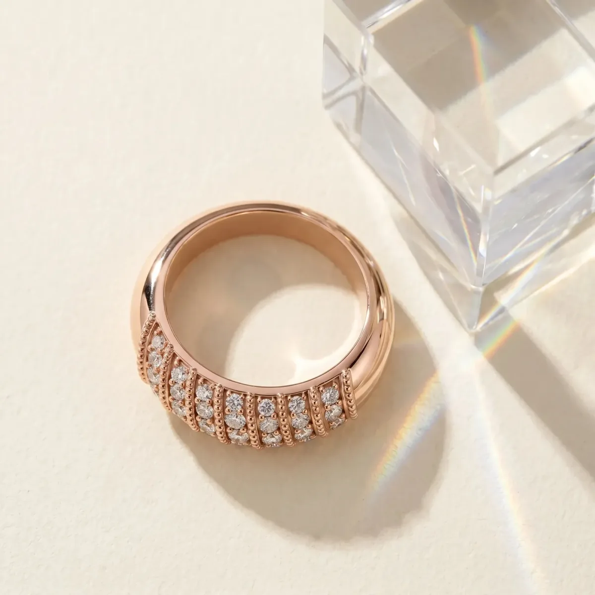 Channel Set Round Diamond Dome Band Rose gold