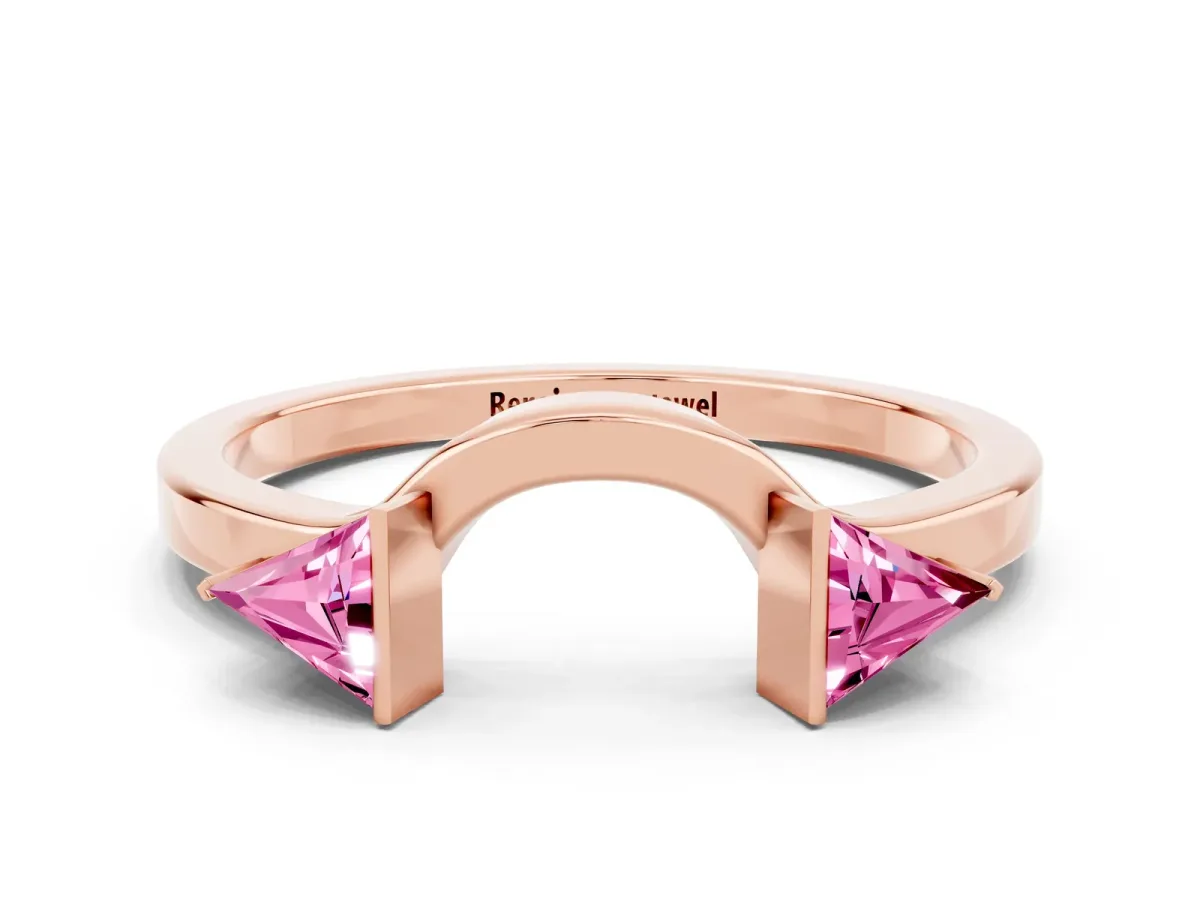 Trillion Pink Sapphire Open Band Ring with Bezel Setting Rose gold