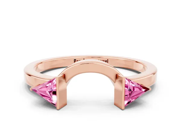 Trillion Pink Sapphire Open Band Ring with Bezel Setting Rose gold