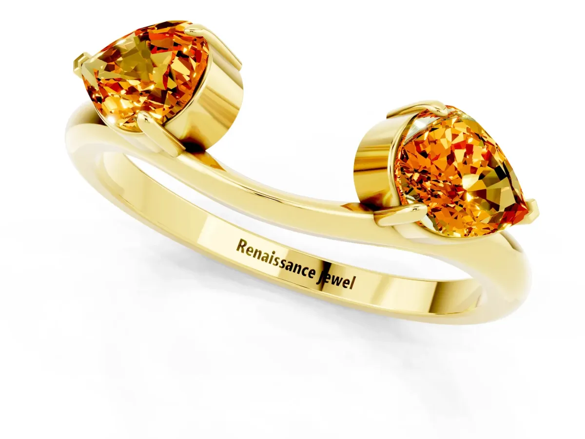 Two-Stone Pear Citrine Bypass Ring with Prong Setting Yellow gold