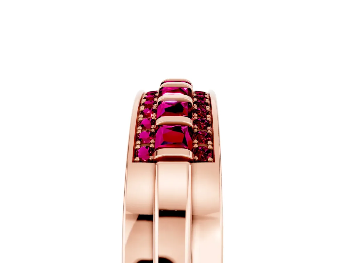 Bar-Set Princess Cut Garnet Pavé Band Rose gold