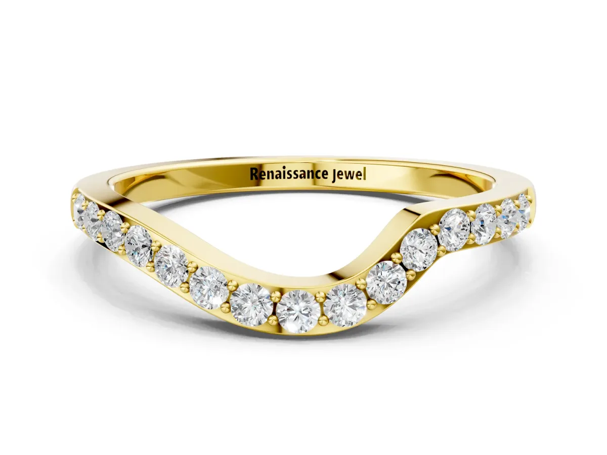 Pavé Round Diamond Curved Band with Prong Setting Yellow gold