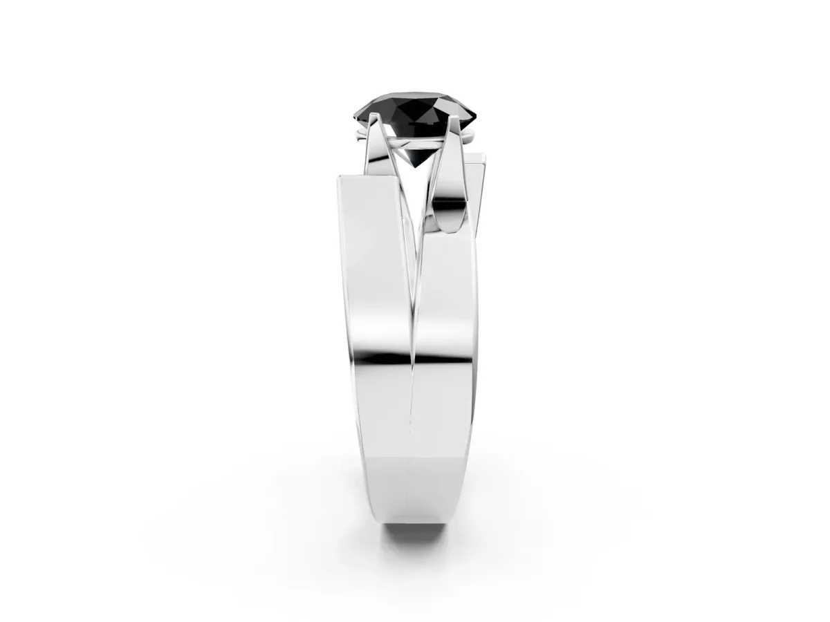Fancy Black Modern Tension Set Round Cut Diamond Solitaire Wide Band Ring Platinum
