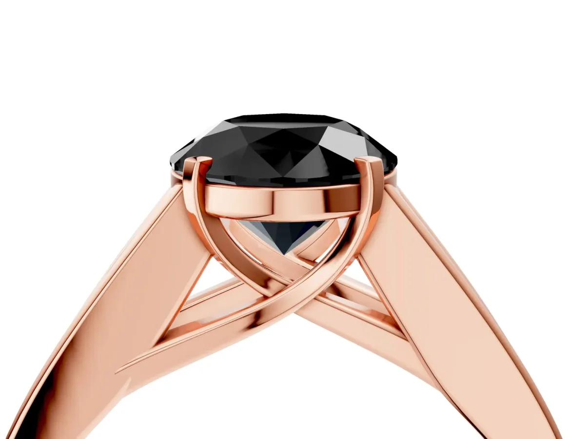 Fancy Black Round Cut Cut Channel Set Solitaire Ring with Four-Prong Setting Rose gold