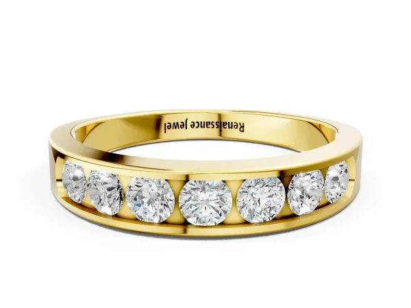 Channel Set Round Diamond Comfort Fit Band Yellow gold